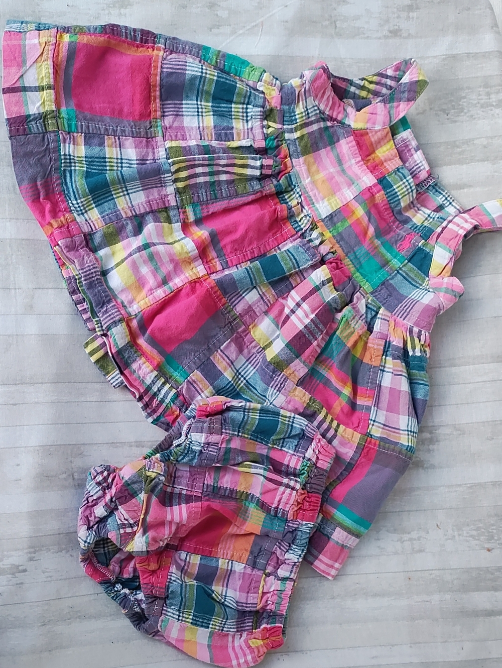 Ralph Lauren Logo Pink Multi Plaid Patchwork Ruffle Sundress Set Girls' 3 Months